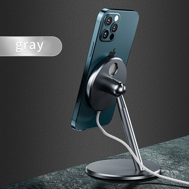 Magnetic Phone Stand Holder for iPhone 12 Series - Wireless Charging Desk Mount - 15W Fast Charging: Stand Only Gray