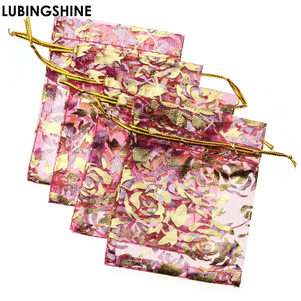 50 sztuk/partia wysokiej jakości wykwintne Rose Flower Organza torby ładne torby do pakowania biżuterii ślubne torby na prezenty świąteczne