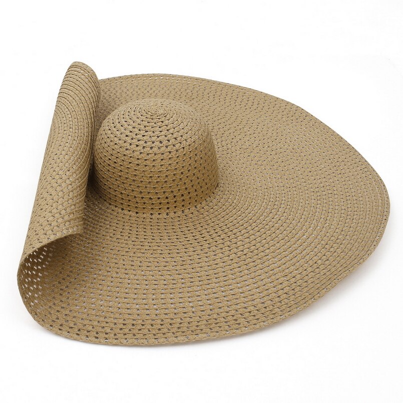 GEMVIE Oversized Straw Hat Summer Women Hat Packable Big Wide Brim Sun Beach Hat: Camel