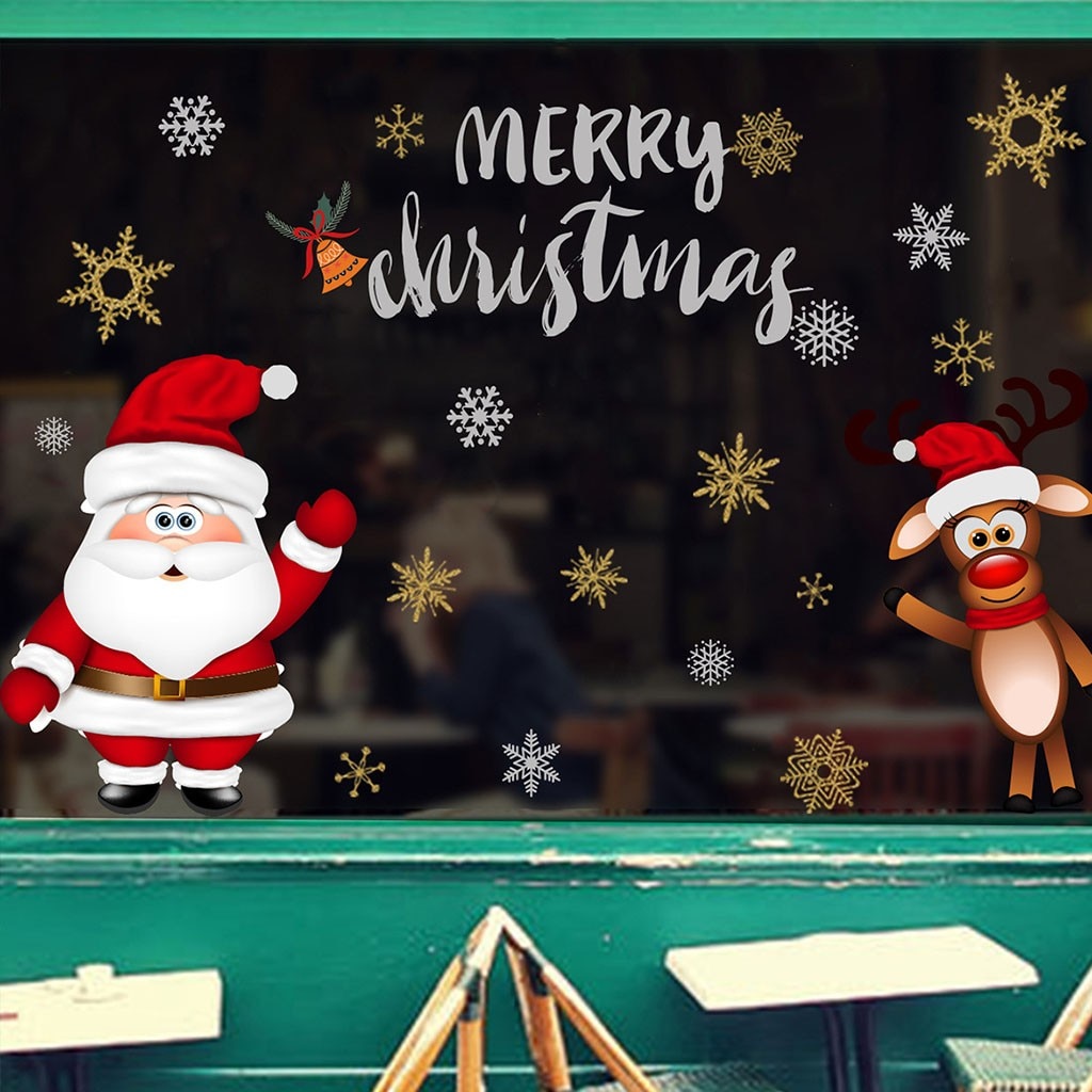 Santa Claus Wall Stickers Wall Cabinet Static Sticker Christmas Decorations For Window Stickers Removable Electrostatic Stickers: A