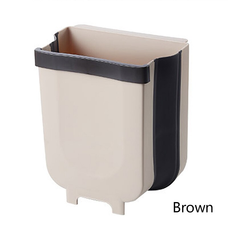 Foldbar skraldespand kan opgradere foldbar skraldespand hængende skraldespand til køkkenskabsdør sammenfoldelig plastbilaffaldskurv hvid: Brun