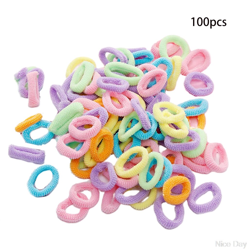 100 stk piger 1.5cm farverige små ring elastiske hårbånd hestehaleholder gummibånd scrunchie børnehår  my14 20: Farve 3