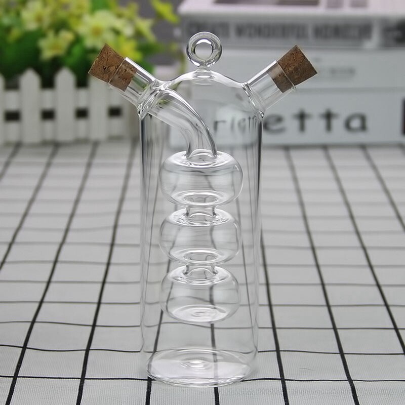 Double Layer Sauce Oil Bottle 2 in 1 Vinegar Glass Bottle Condiment Seasoning Sealed Kitchen Storage Bottles Jars