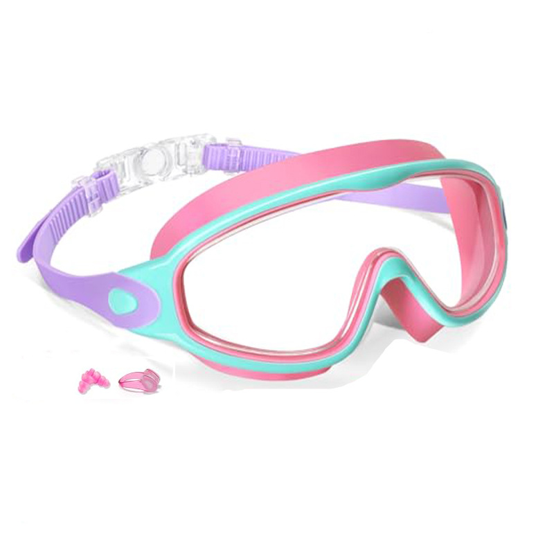 Kids Large Frame Swimming Goggles Colorful Anti-Fog UV380 Protection Clear Vision Goggles for Children And Youth (3-14 Years): black