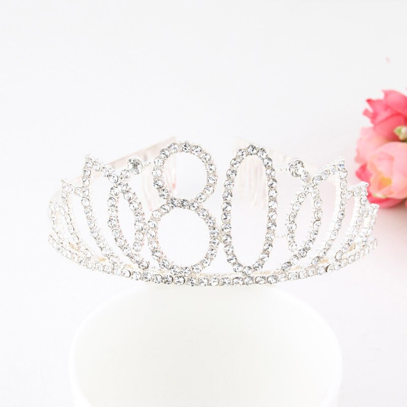 Silber Gold Kristall 70 80 Geburtstag Tiara Krone Kuchen Deckel Frauen Glückliche 70th 80th Geburtstag Party Dekoration Lieferungen Favor: Silber- 80