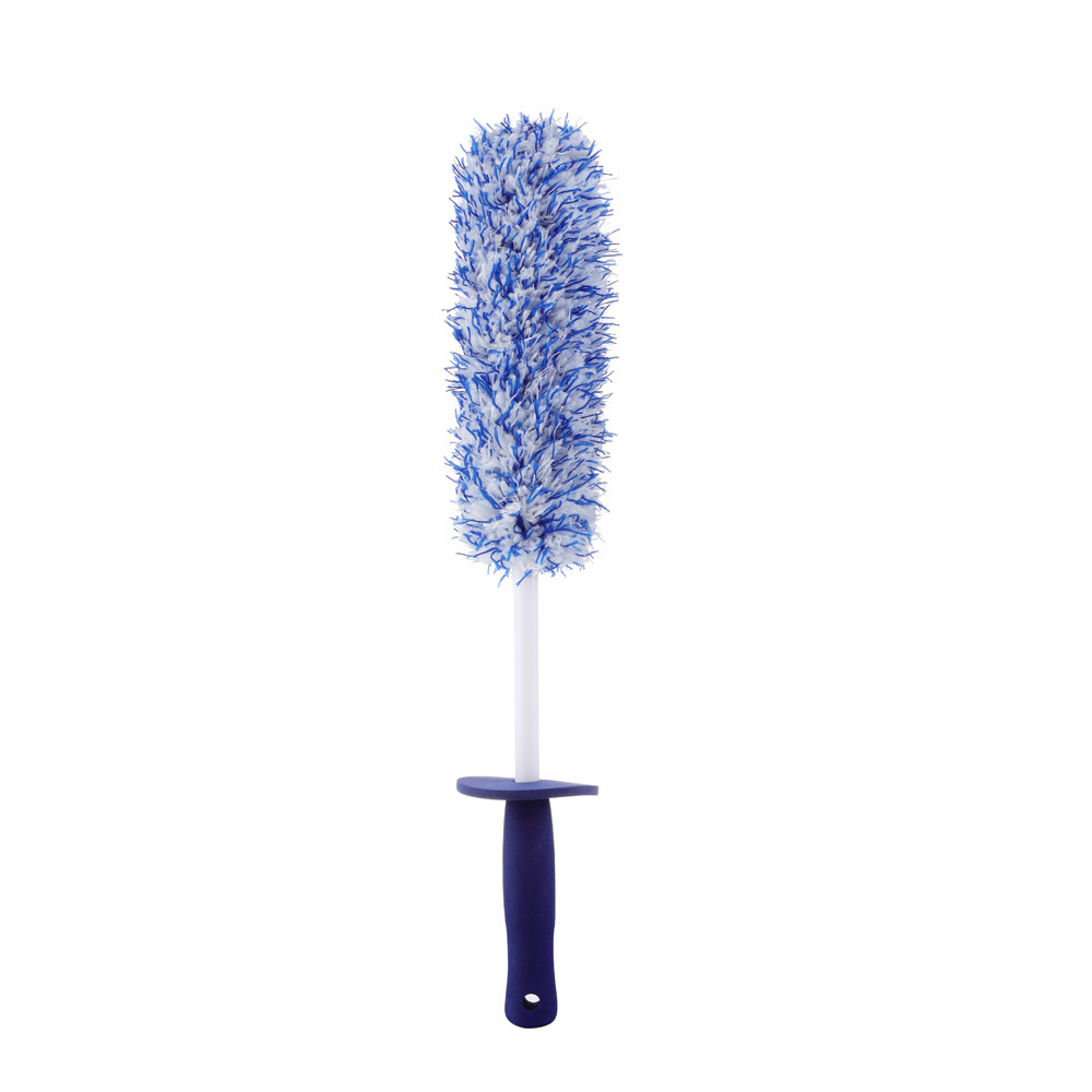 Cepillo de rueda de microfibra para una limpieza especialmente suave hasta la cama profunda de la rueda, cepillo largo de limpieza de ruedas de coche: Azul