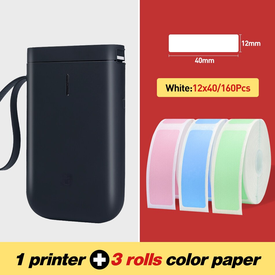 Niimbot  d11 bærbar mini bluetooth label printer lomme trådløs termisk label printer blækfri til mobiltelefon android ios: Sort 3 farvelabel