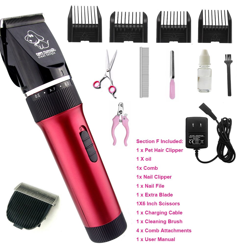 Pet Hair Trimmer Electric Rechargeable Cat Clipper Grooming Cutters Powerful Shaver Machine For Animal 110-240V: Red F