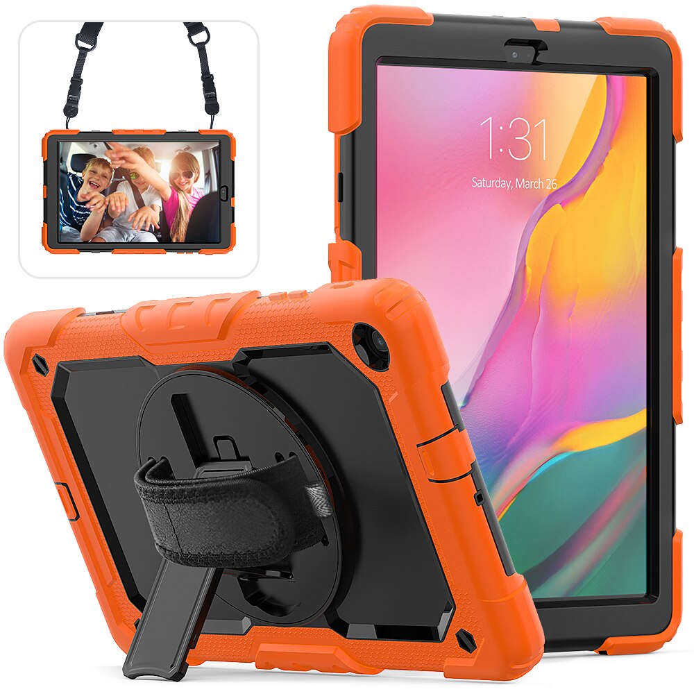 360- rotations handrem och stödfodral i silikon för tablets för samsung galaxy tab  a 10.1 fodral sm  t510 t515 skyddsfodral: Orange