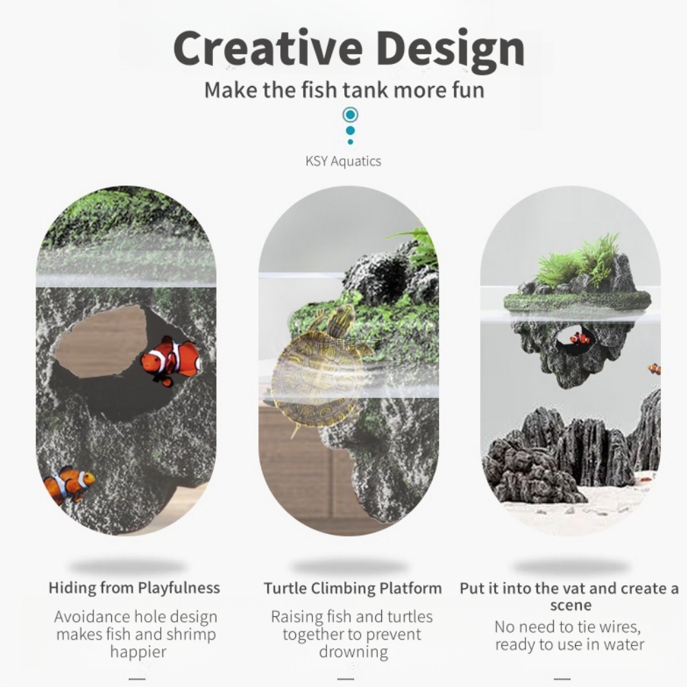 Suspended Island Fish Tank Decorative Floating Stone Simulation Plants Caverns Crafts Ornaments Aquarium Accessories