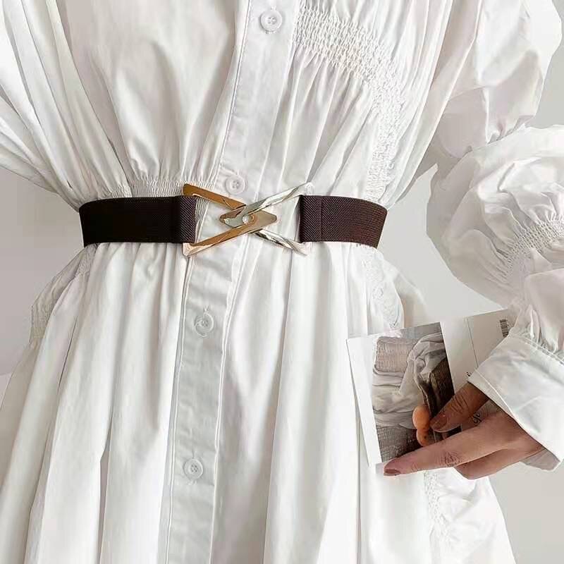 Cinturones anchos para mujer, corsé de cuero PU para adelgazar la cintura, cinturones de cuerpo, cintura elástica ajustable, faja para vestido: triangle coffee belt