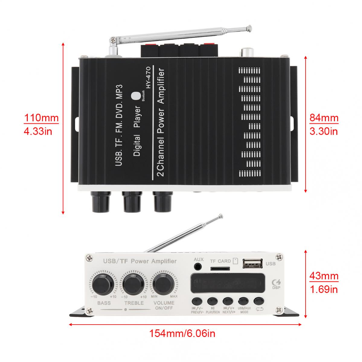 Bluetooth High Power Versterker 2 Kanaals Afstandsbediening Hifi Sound Versterker Auto Audio Sd Usb MP3 Aux Fm Radio Digitale speler