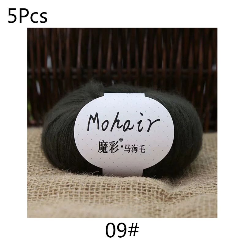 5 rouleaux 125g doux mince Angola Mohair fil Fine bébé laine à la main tricot Crochet bricolage pull écharpe chaussettes: Dark grey