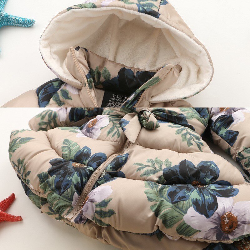 Winter Jas Voor Meisje Kleding Kids Bloemen Gedrukt Parka Dikke Fleece Warme Jas Kinderen Snowsuit Kleding 2-10 Jr