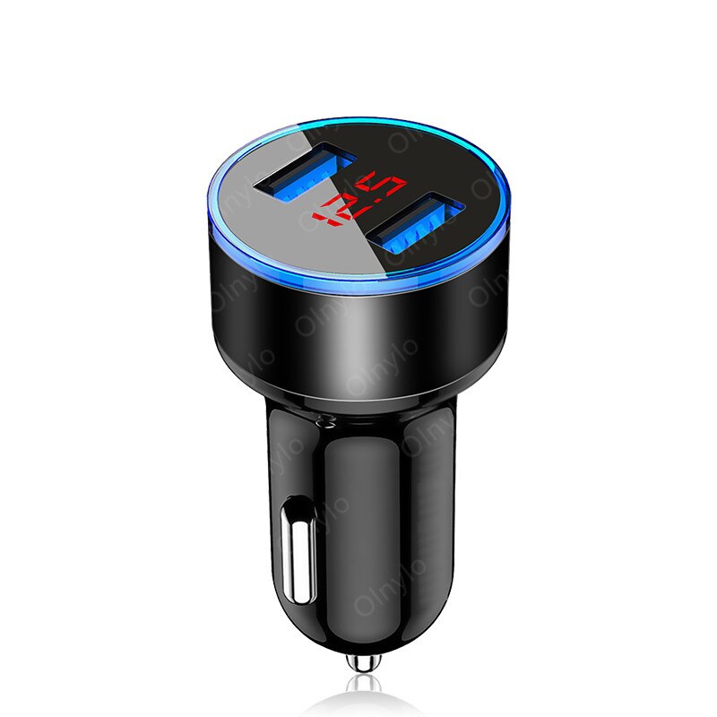 Chargeur de voiture double USB 4,8a 5V, avec LED, adaptateur en aluminium pour iphone 12 8 Plus et Samsung: Black