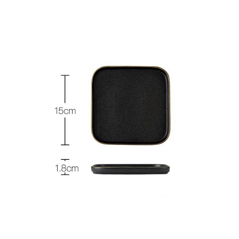 Nordic Golden Edge Plate Tray Ceramic Home Round Western Steak Dish Dessert Plate Frosted Disc Square Kitchen Cutlery Tray: 15 x 1.8 cm square