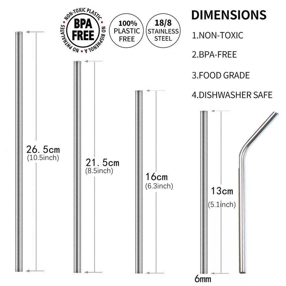 Pajitas reutilizables de acero inoxidable para beber, juego de pajitas largas y cortas de Metal con 4 cepillos para Bar, , artículos para beber para niños, 4 tamaños