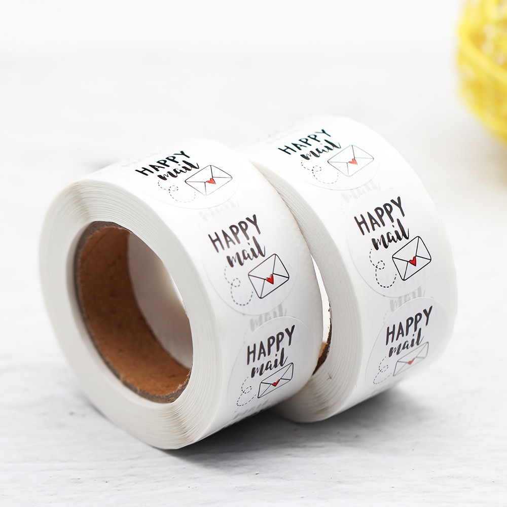 500 Pcs/Roll Gelukkig Mail Met Envelop Stickers 1Inch Label Sticker Voor Envelop Verpakking Visitekaartje Briefpapier Decoratie