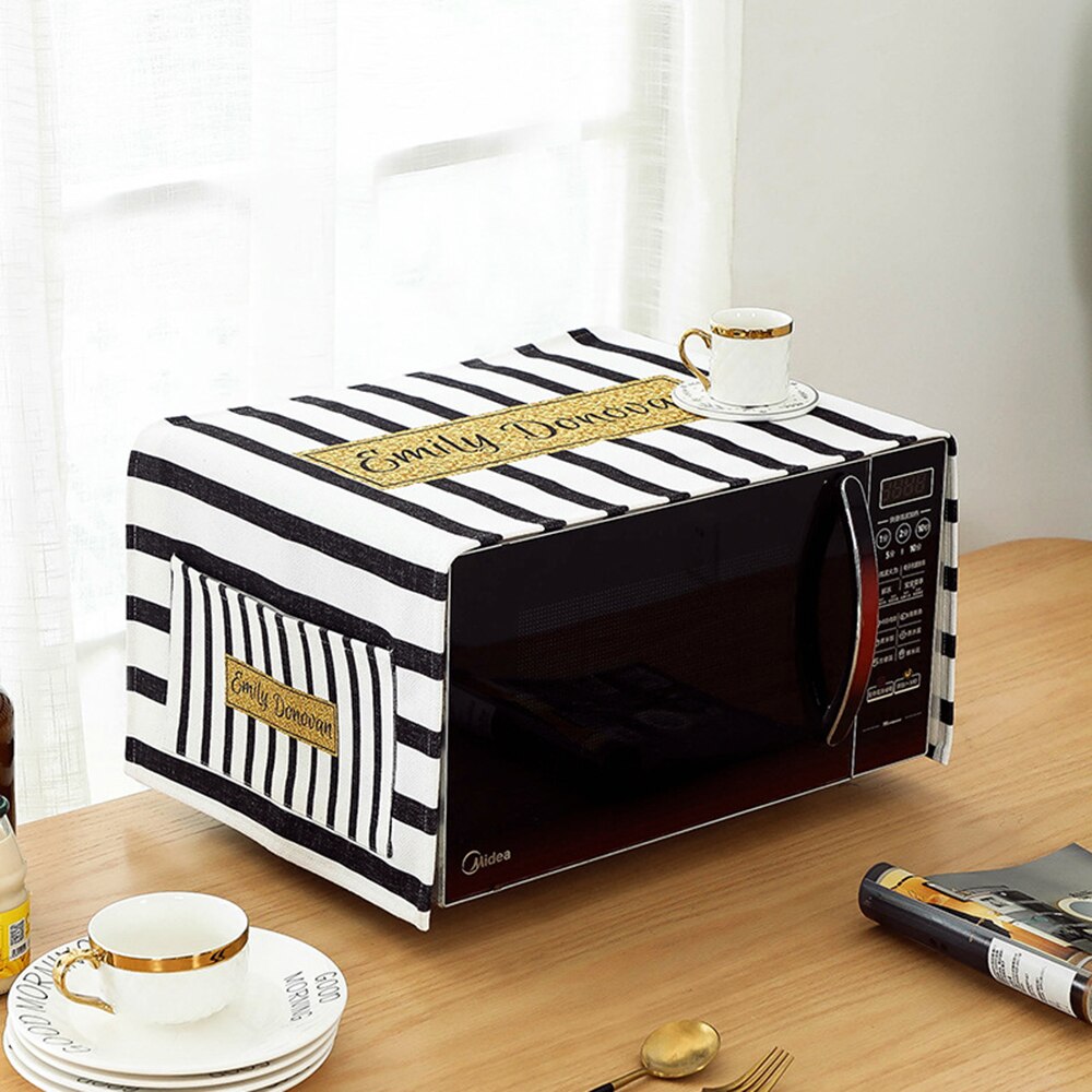 Rectangle Microwave Dust Cover Cotton Linen Double Storage Bag Accessories Decorative Hood Waterproof Microwave Kitchen Oven: Style C