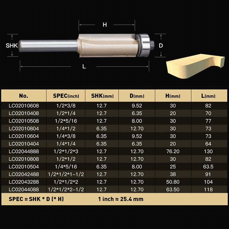 LIDIAO 1pc 1/2 ''1/4'' Schacht Langdurig trimmen beetje met lager Houtbewerking router bit 2 fluit straight bit frees