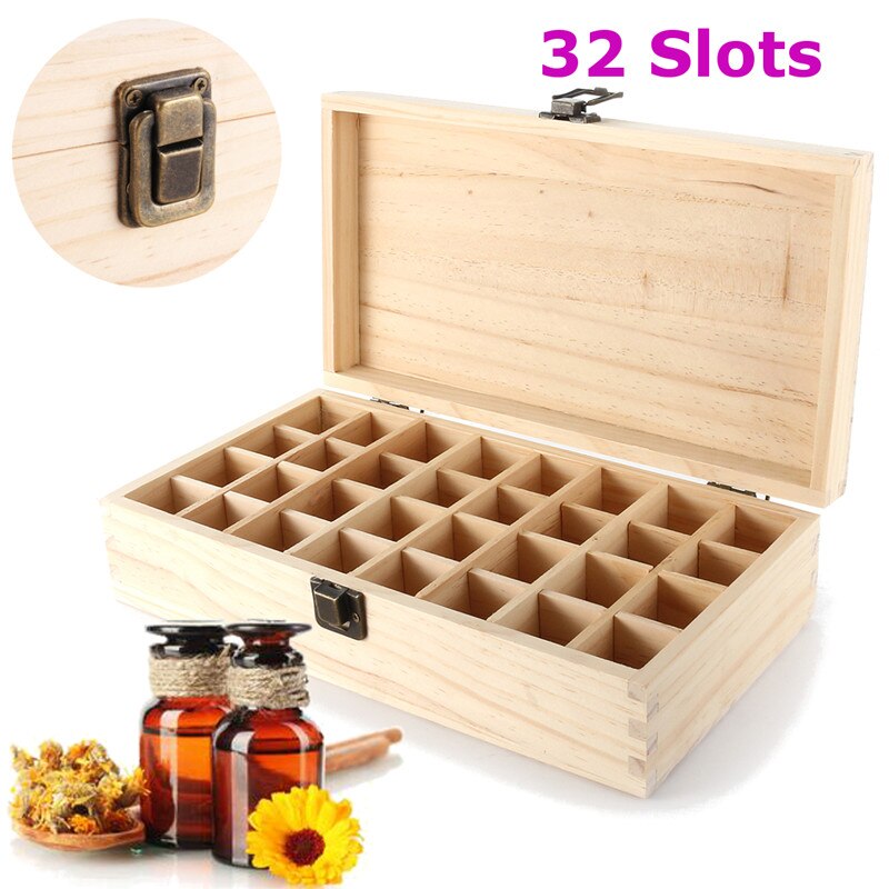 32 Grids Wooden Essential Oil Storage Box Case Holder Container Organizer Carrying Case Aromatherapy Container Toiletry Kits