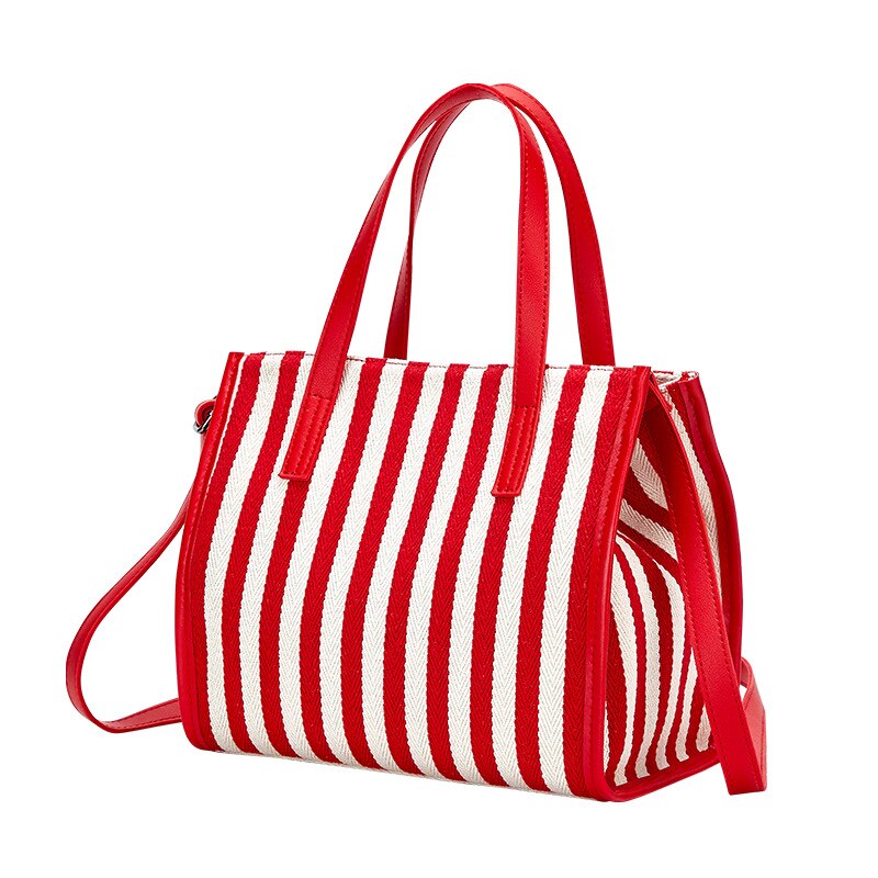 Bolso de momia multifuncional ligero, estilo coreano, a rayas, informal, pequeño número, de lona, bolso oblicuo de mano para madres: Red Stripes