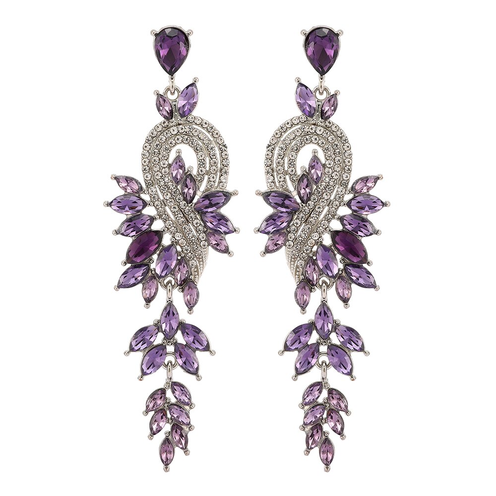Ztech-Pendientes geométricos grandes y largos para mujer, joyería de lujo de cristal, para , boda, Bisutería: Purple