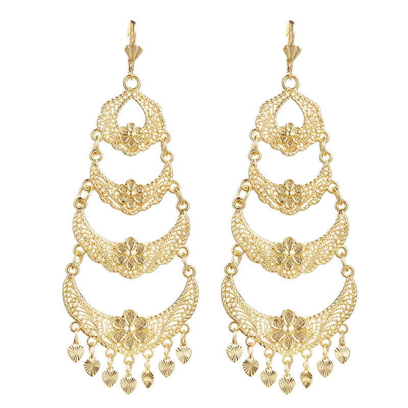 Boucles d'oreilles de luxe à pampilles de couleur dorée pour femmes, bijoux de Banquet à la , crochet français,: PALLADIUM