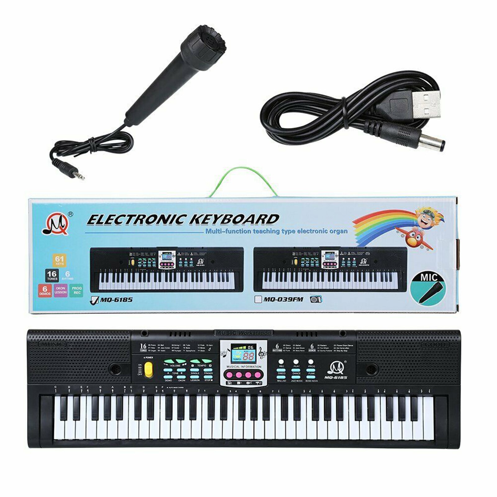 Portable 61-Key USB Keyboard with USB Cable Music Instruments Electric Digital Piano Organ with Microphone Kit