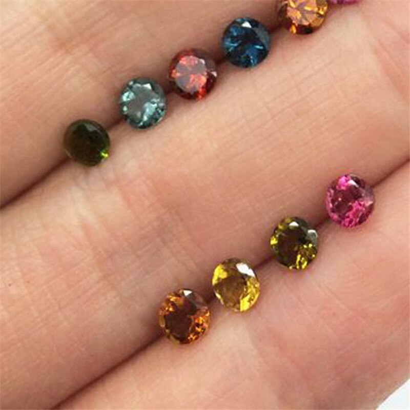 ECHSUN Brazilian tourmaline female jewelry first choice ring face multi-color transparent round 4mm loose diamond super beautifu