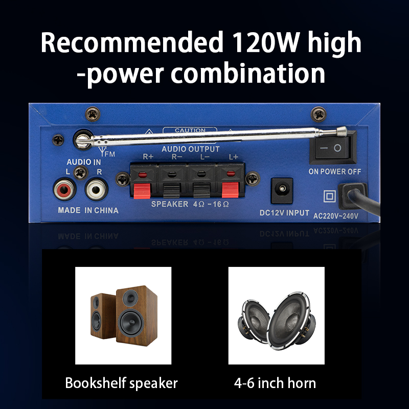 Wzmacniacz samochodowy domowa Bluetooth-kompatybilność 5.0 2-kanałowy dźwięk przestrzenny FM USB pilot zdalnego sterowania Mini HIFI wzmacniacz cyfrowy Stereo