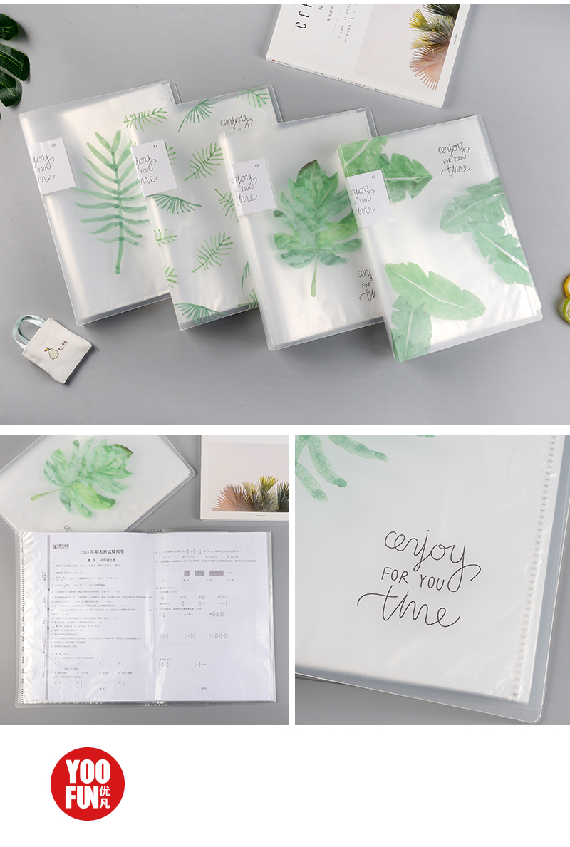 Carpeta A3 de 80 páginas de papelería coreana, libro de exposición de hojas sueltas retráctil de PP, conjunto multifuncional, colección de estudiantes: YF19-131 Leaves