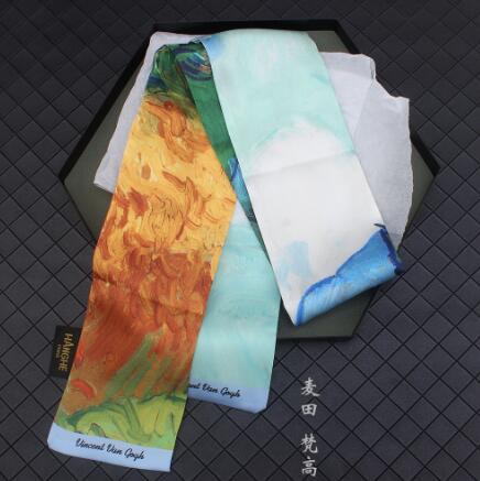 9X120Cm Van Gogh Olieverf Multifunctionele Tas Sjaals Skinny Sjaals Zijden Sjaal Vrouwen hoofd Sjaal Pols Handdoek: Design 14