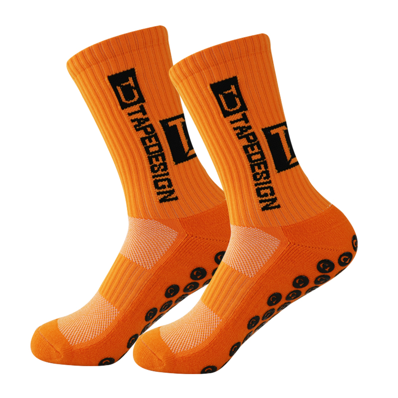 Nuevos calcetines deportivos de fútbol antideslizantes, calcetines de fútbol transpirables y gruesos para hombres y mujeres, calcetines para correr al aire libre y ciclismo: Naranja