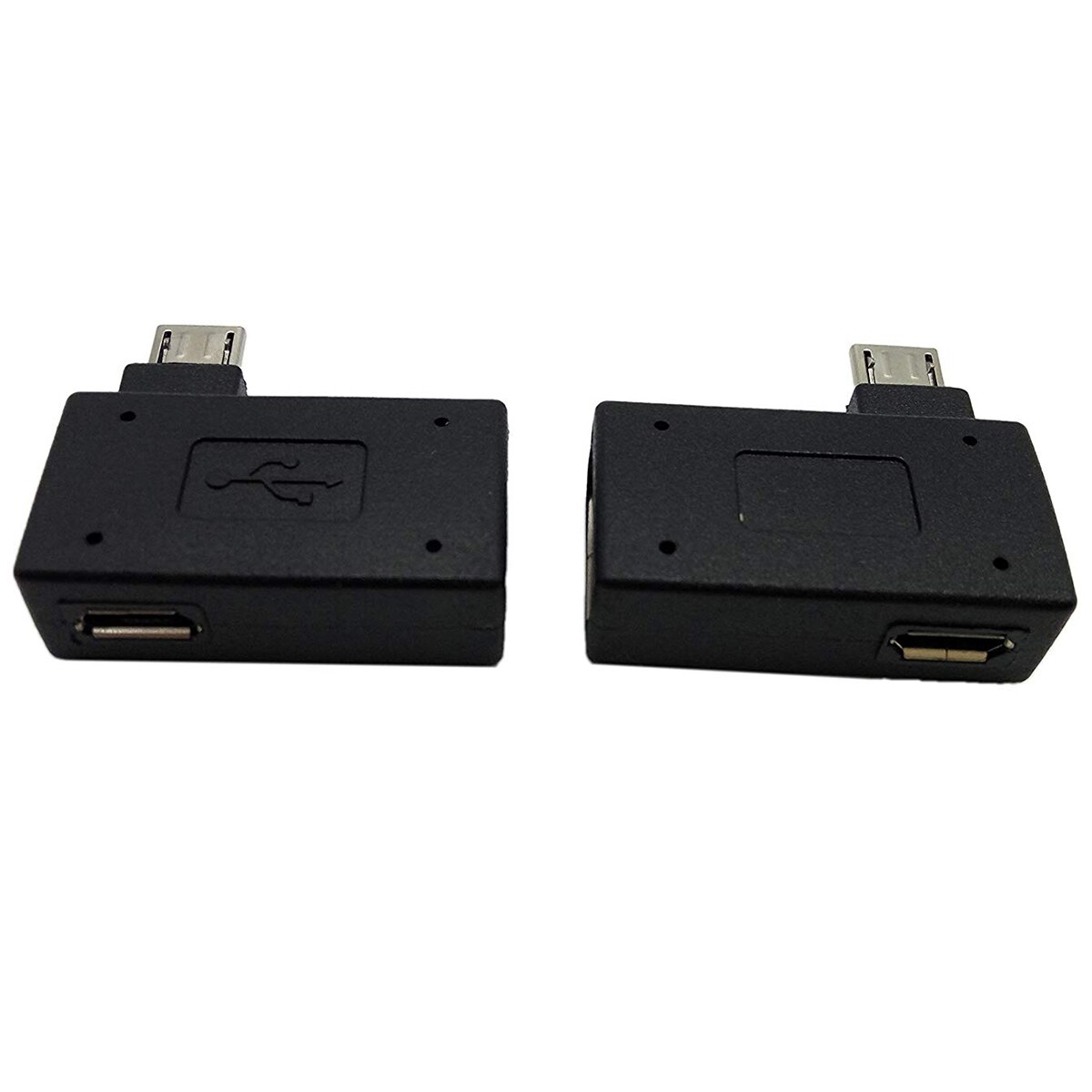 1 Pair (Left+Right) 90 Degree Angled Micro-USB 2.0 to OTG Host Adapter with USB Power Connector For Mobile Phone Tablet