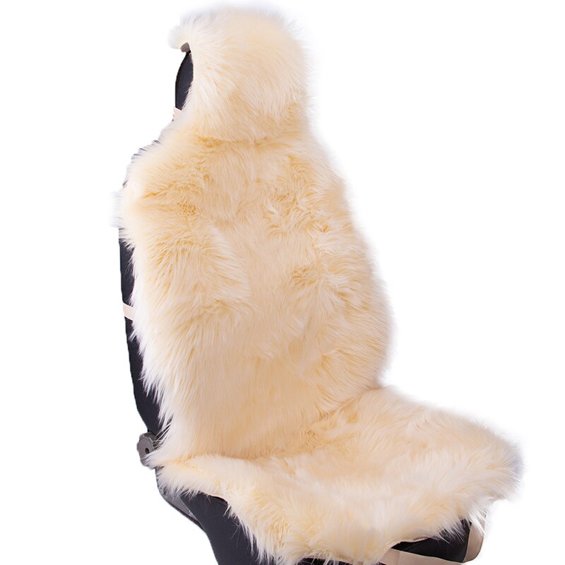 Kawosen 1 Stuk Lange Faux Bont Bekleding, Universele Kunstmatige Pluche Auto Stoelhoezen, leuke Pluche Sneeuw Zitkussen LFFS02: 1x Beige Seat