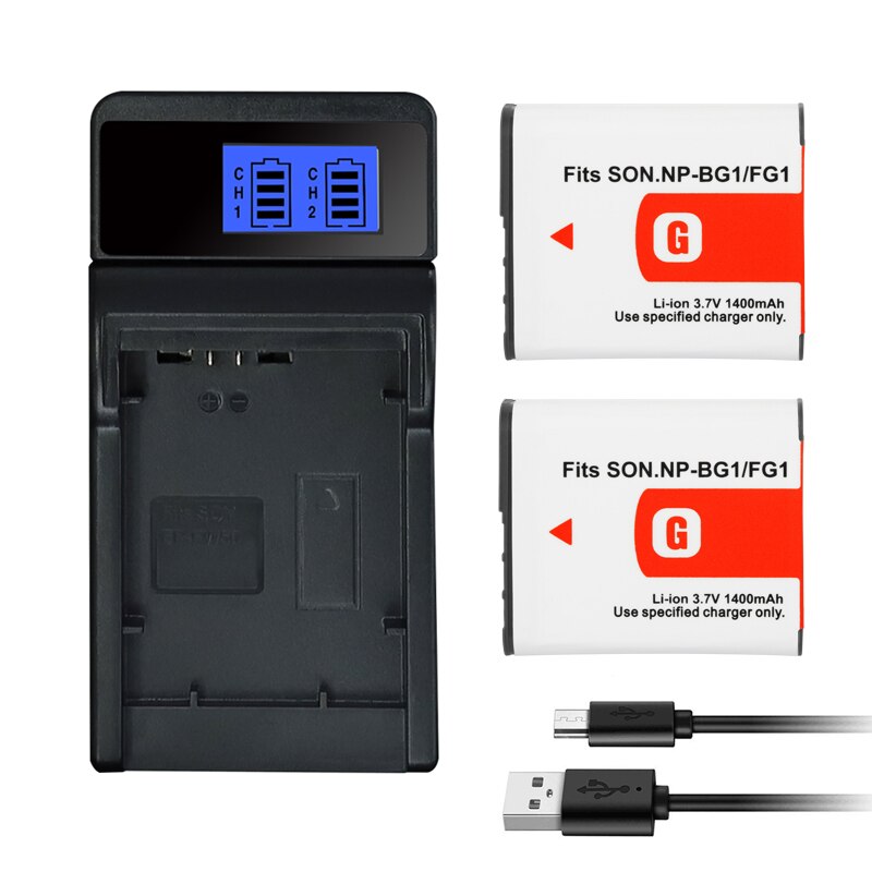 NP BG1 FG1 Battery for Sony Cyber-Shot DSC-W100 DSC-WX1 H3 H7 H9 H10 H20 H50 H55 DSC-T100 T20 NPBG1 NPFG1 1400mah Batterie: 2Battery 1Charger