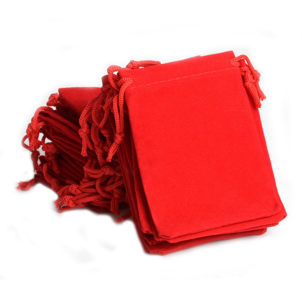 100 stks/partij Red Velvet Koord Sieraden Bags Zakjes 2.75x3.54 ", Jaar Kerst Bruiloft Jaarlijkse Party Bag