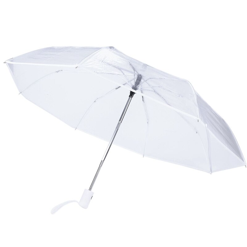 Gennemsigtig paraply automatisk paraply regn kvinder mænd sol regn auto paraply kompakt foldbar vindtæt stil klar paraply: Hvid