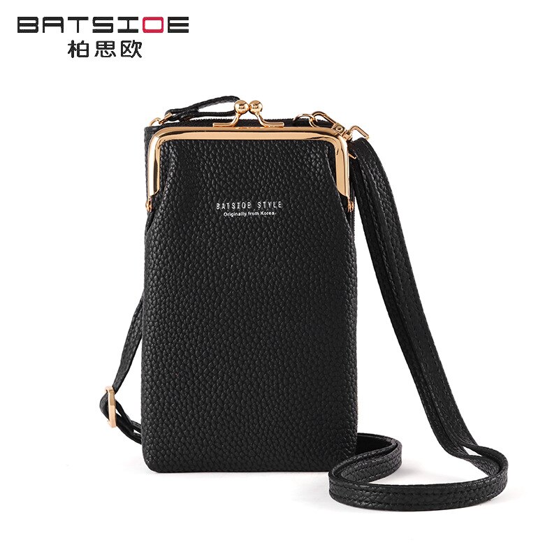 Batsioe-Bolso de teléfono para mujer, Cartera de estilo coreano de gran capacidad, longitud media, informal, con cremallera, bandolera Vertical, novedad de: Negro