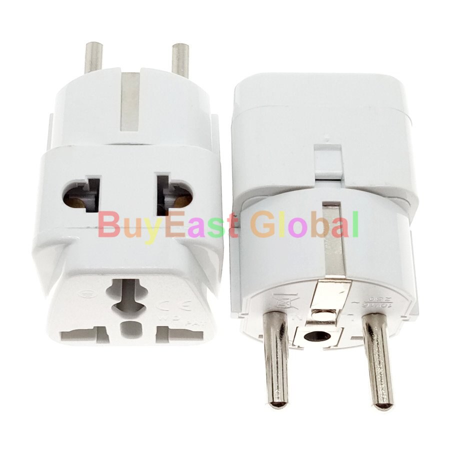2 IN 1 - EU Schuko Israeli German French Korea Electrical Plug Adapter AC100~250V 16A White Color