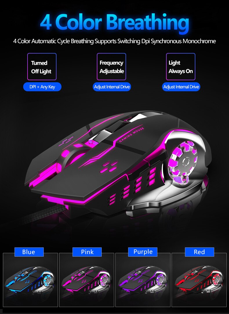 Gaming Mouse Marco Programmable Cool Lighting USB Optical Mouse Gaming for PC Laptop Computer