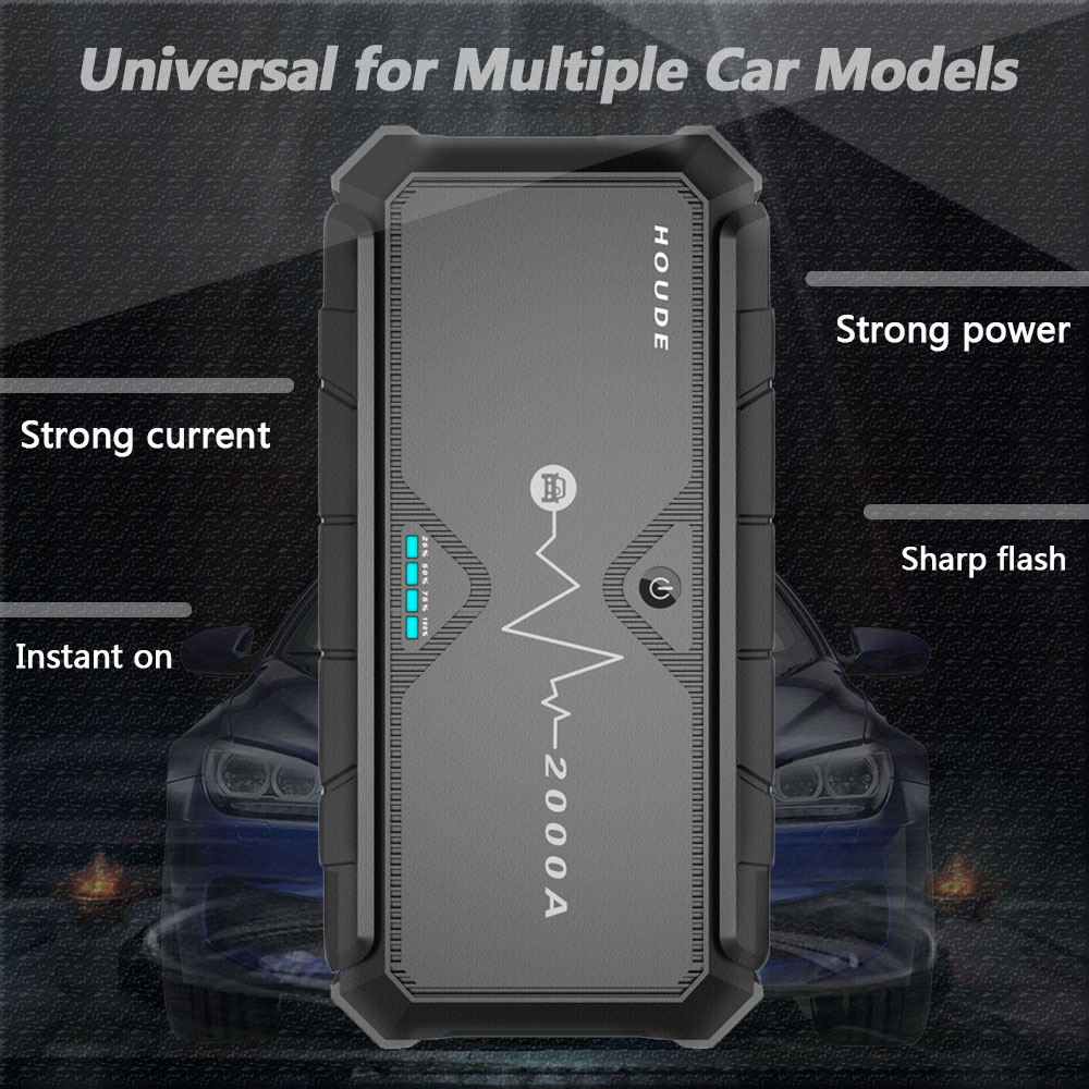 2000A Peak 12V Portable Car Lithium Jump Starter Battery Booster Phone Charger Power Pack with Intelligent Jumper Cables