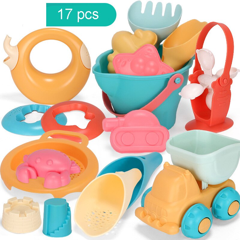 Juguetes de playa para niños bebé playa juguetes de los niños Set de caja de arena Kit de juguetes de verano para juego de playa de arena de agua juego juguetes al aire libre: 17 pcs