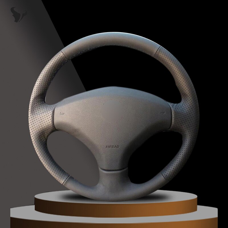 Ręcznie czarny z nitką ze sztucznej skóry pokrowiec na kierownicę Peugeot 408 /Peugeot 308