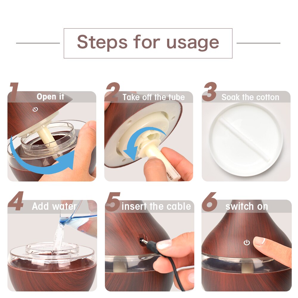 300ML USB humidifier Electric oil Aromatherapy wood grain Ultrasonic air diffuser with 7 colors lights for home office Car