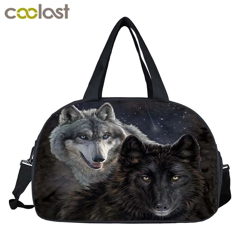 Wolf Howling Moon Travel Duffle Bag Women Handbags Ladies Larger Capacity Storage Bags Multifunctional Travel Totes Shoes Holder: STByinhua55