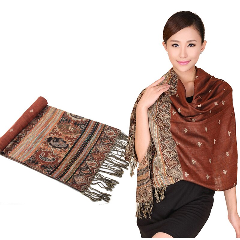 Vinröd färg kinesiska kvinnors pashmina hijab chal höst vinter bi halsdukar sjal tofs bufanda 011506