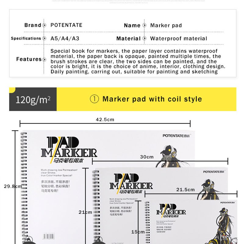 Rotulador de papel A3, A4, A5, 32 hojas, dibujo artístico, libros de papelería para colorear, pintura de acuarela, bocetos