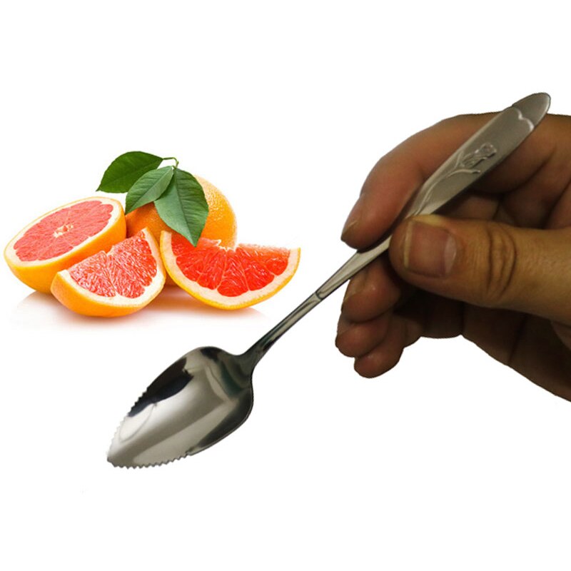 2PCs Fruit Grapefruit Spoons Stainless Steel Grapefruit Spoons 17cm Long Handle Fruit Spoon Fork